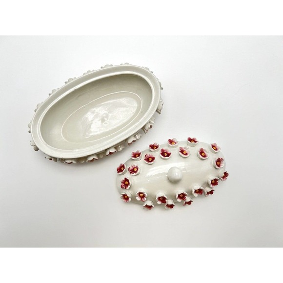 Vintage Candy Dish Pink Flowers And White Decor Candy Maker Alcobaca - Picture 3 of 4